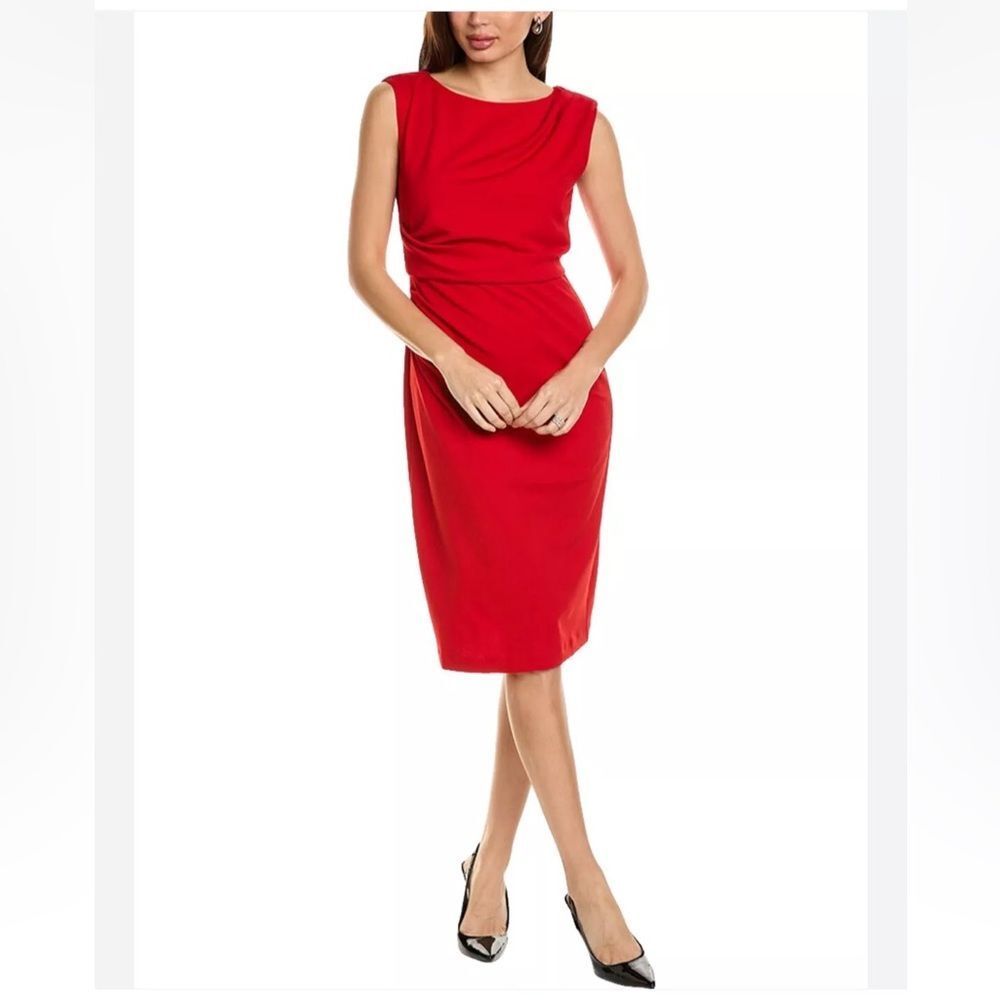 NWT LAUNDRY BY SHELLI SEGAL Scuba‎ Crepe Sheath Dress, Barbados Cherry, Size 10